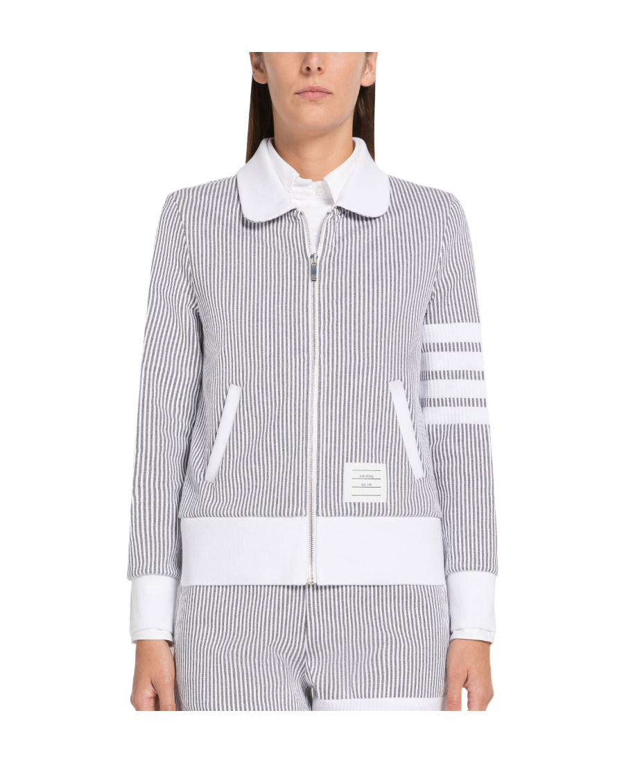 Thom Browne Zip-fastening Seersucker Jacket In White