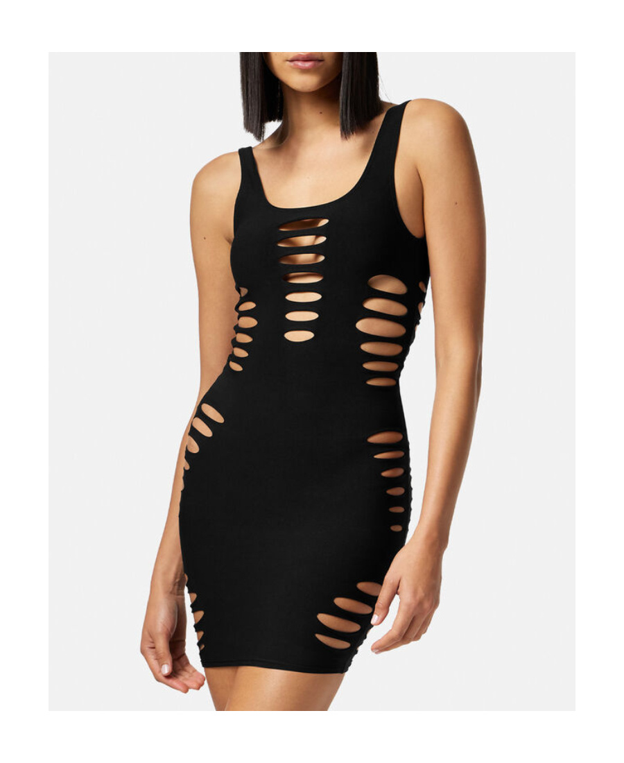 Versace Microfibre Beach Cover-up With All-over Cut-outs In Black