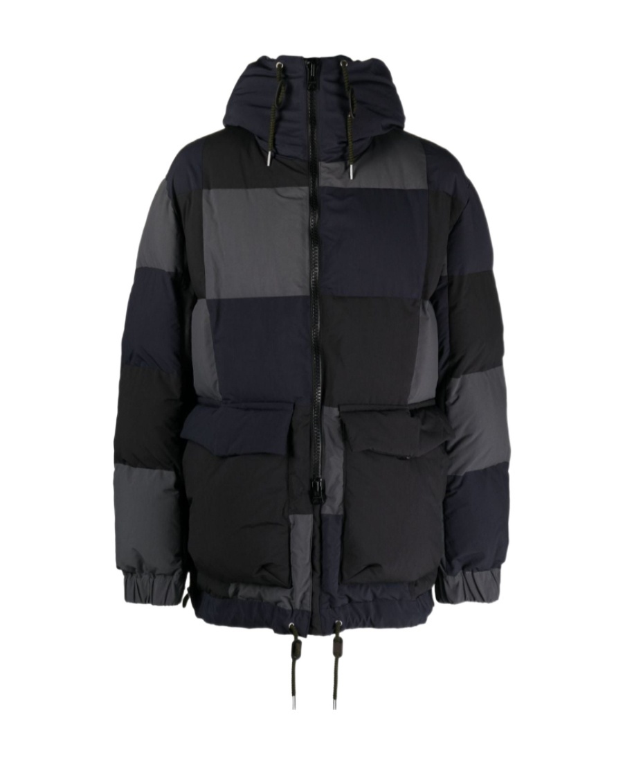 Sacai Patchwork Strapped Puffer Jacket In Black
