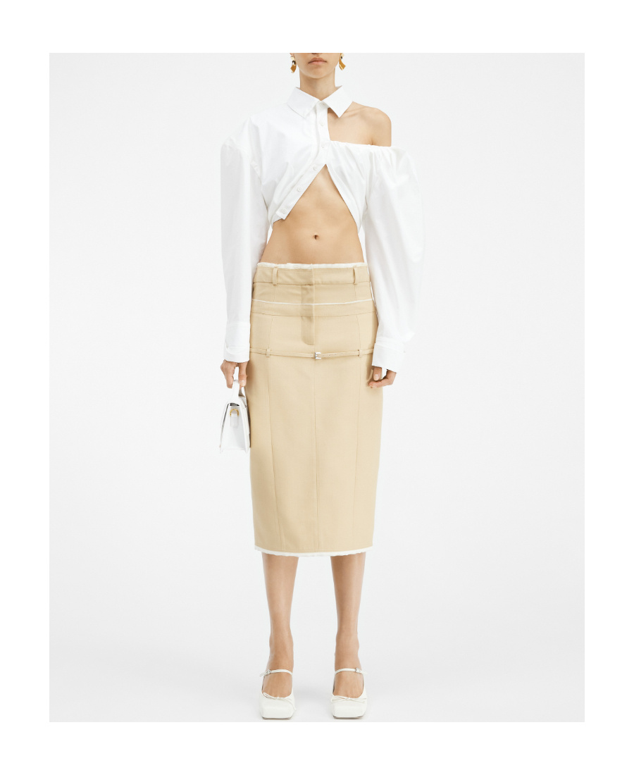 Jacquemus La Galliga Asymmetric Cropped Shirt In White
