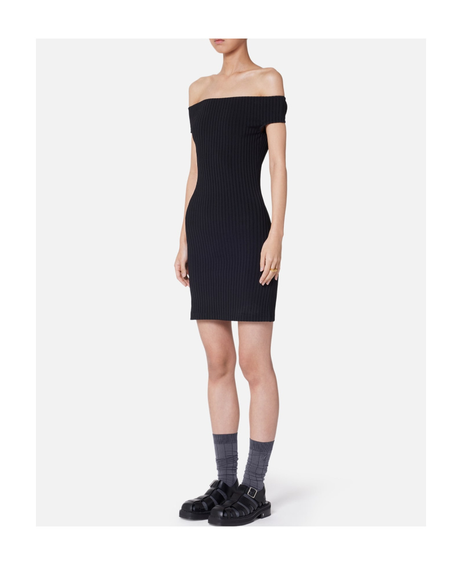 Shop Ami Alexandre Mattiussi Ami Paris Off-shoulder Knitted Mini Dress In Black