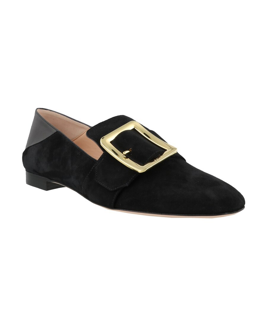 Bally Buckle Leather Loafers Round Toe In Black