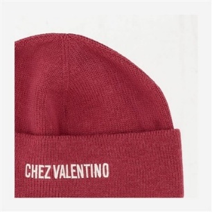 Valentino Cotton And Wool Beanie With Folded Cuff In Red