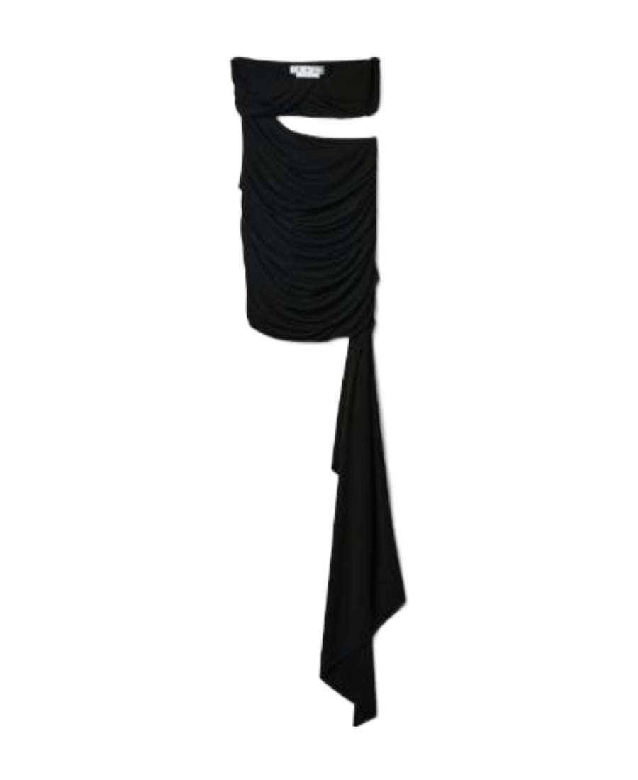 Off-white Vi-crepe Draped Strapless Mini Dress In Black