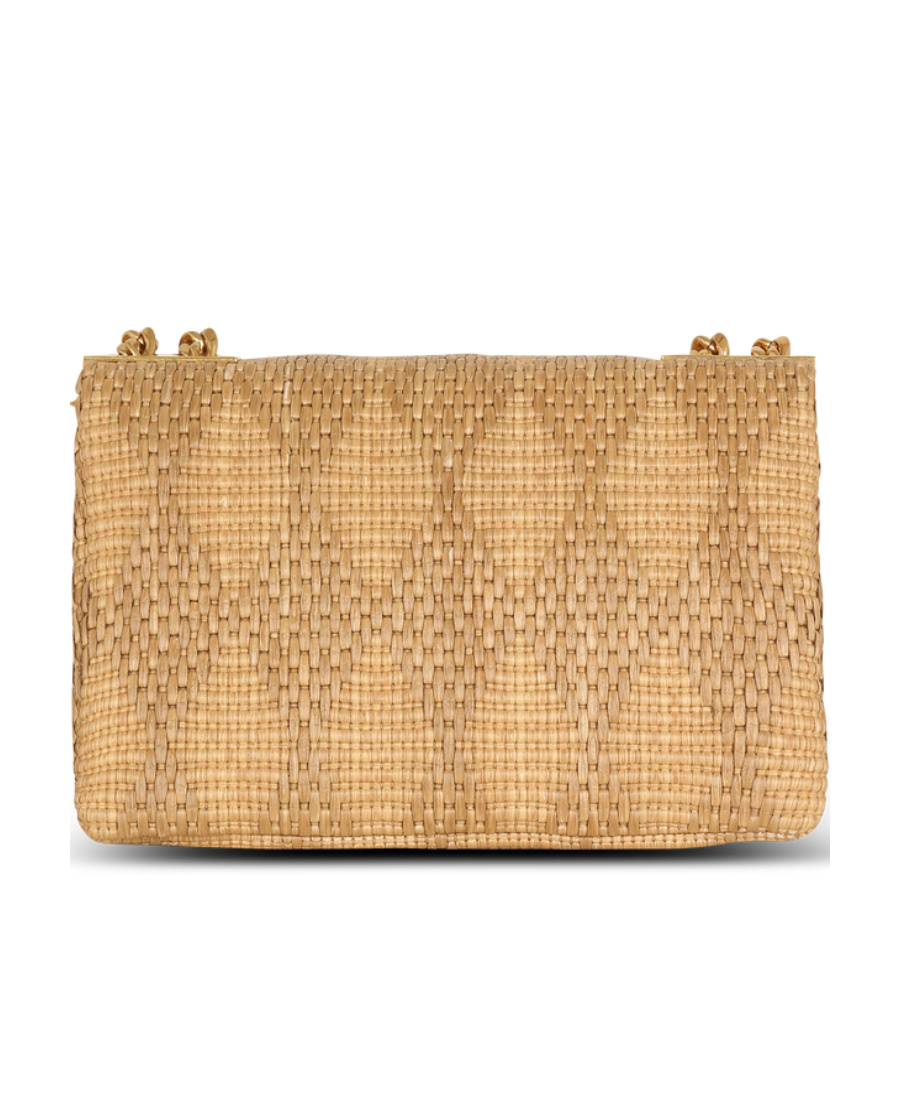 BALMAIN 1945 SOFT SMALL BAG IN LEATHER AND RAFFIA