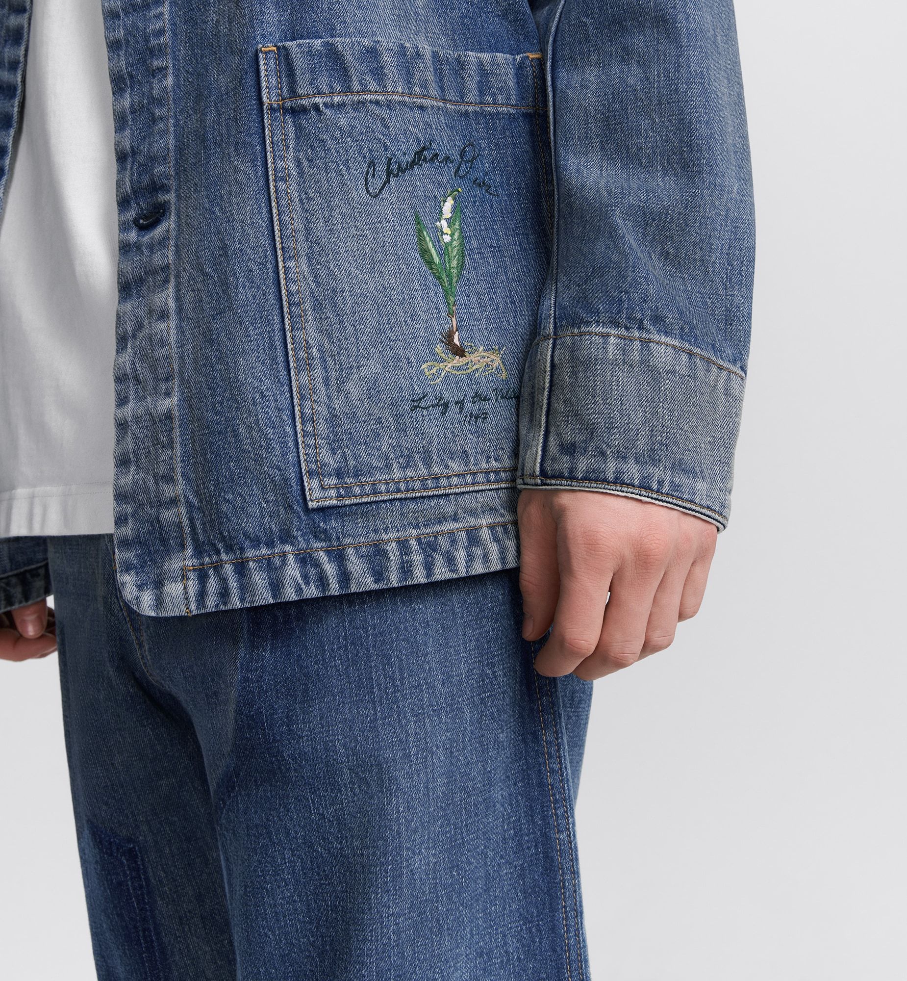 Dior Long-sleeved Denim Coat In Blue