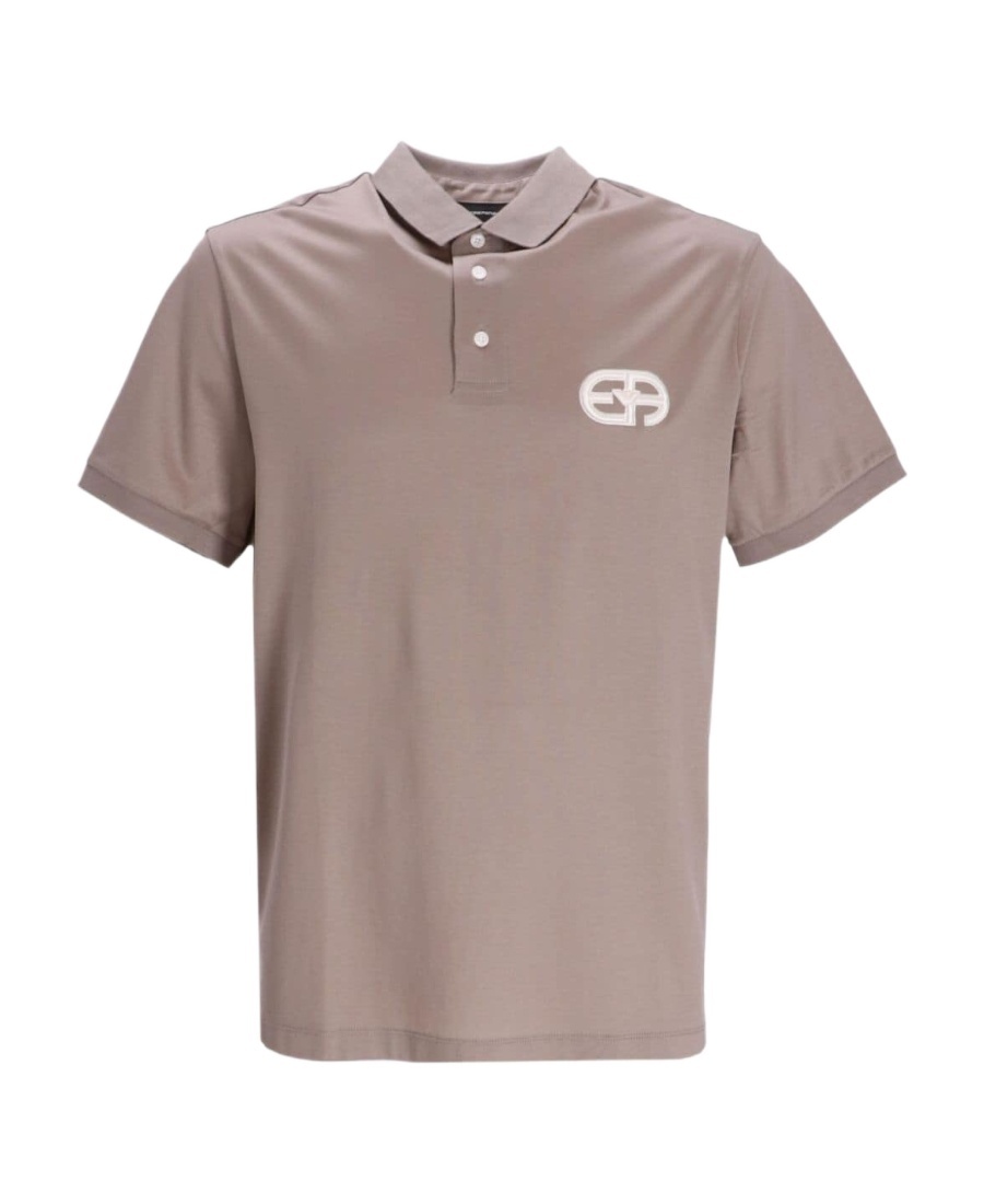 Emporio Armani Logo-patch Button-fastening Polo Shirt In Nude