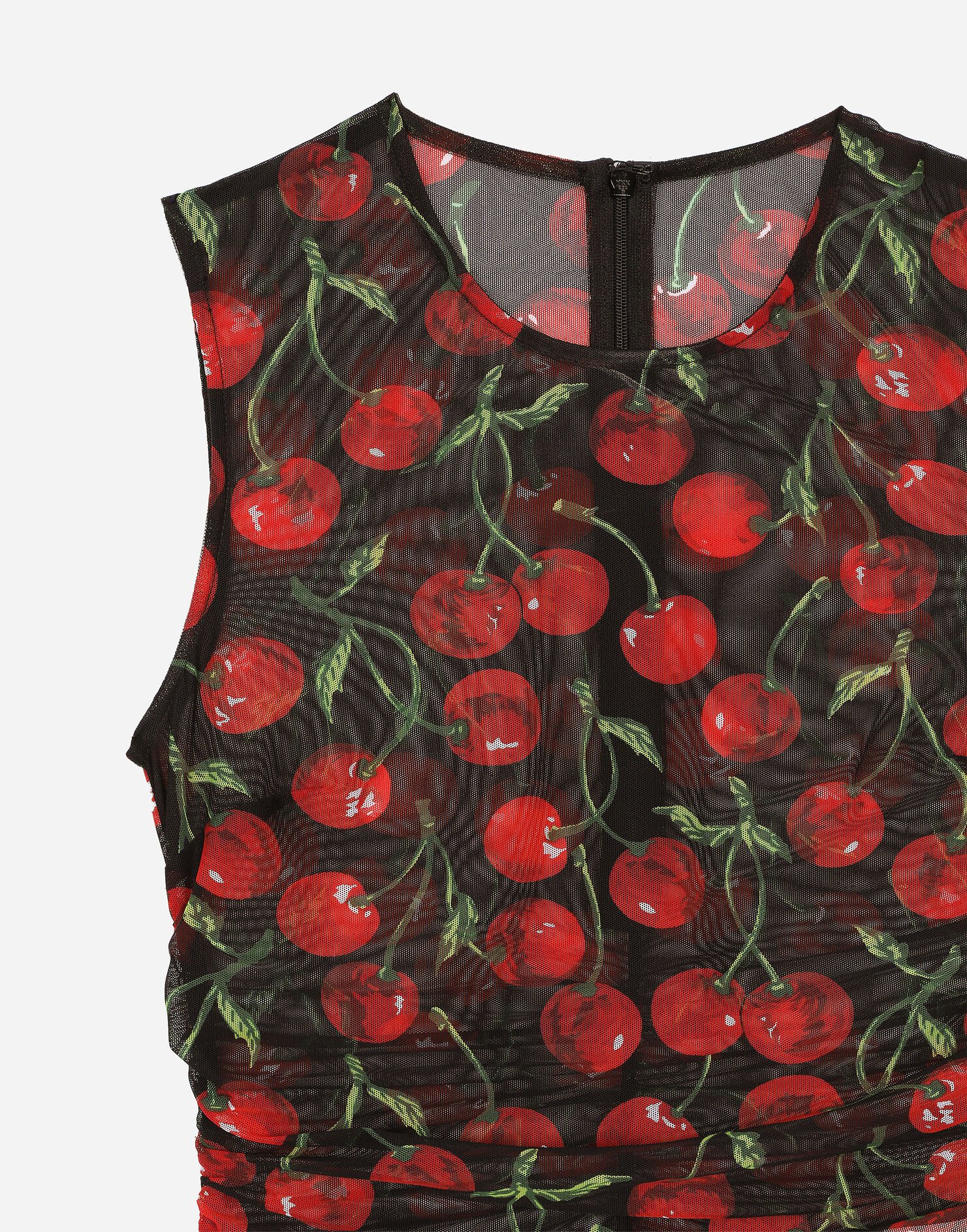 Dolce & Gabbana Semi-sheer Cherry-print Tank Top In Black