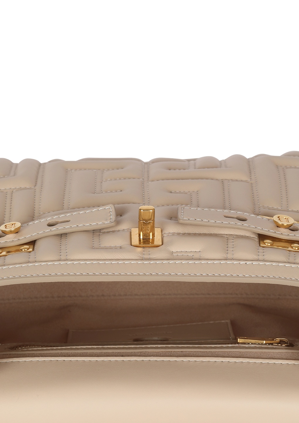 Shop Balmain B-buzz 23 Bag In Monogram Quilted Leather In Nude