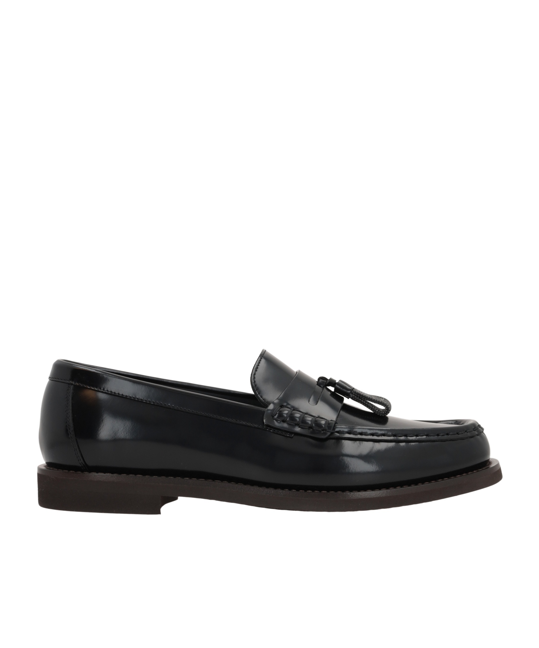 Brunello Cucinelli Minimal Shiny Tassel Calfskin Lo In Black