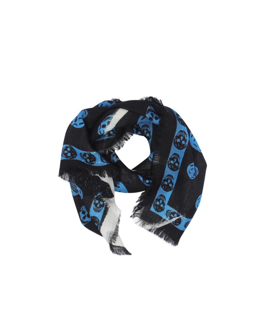 Alexander Mcqueen Slashed Skull-print Wool Scarf In Black