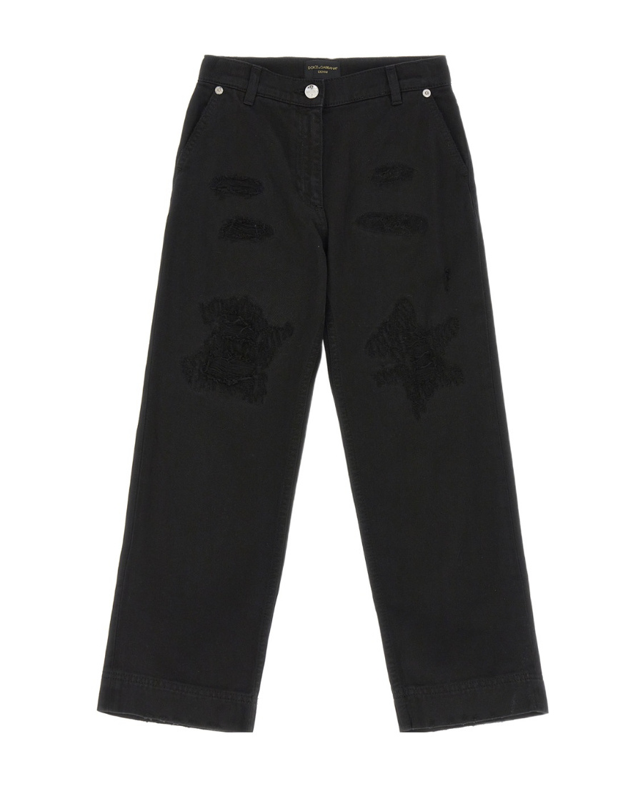 Dolce & Gabbana Distressed Slim-cut Jeans In Black