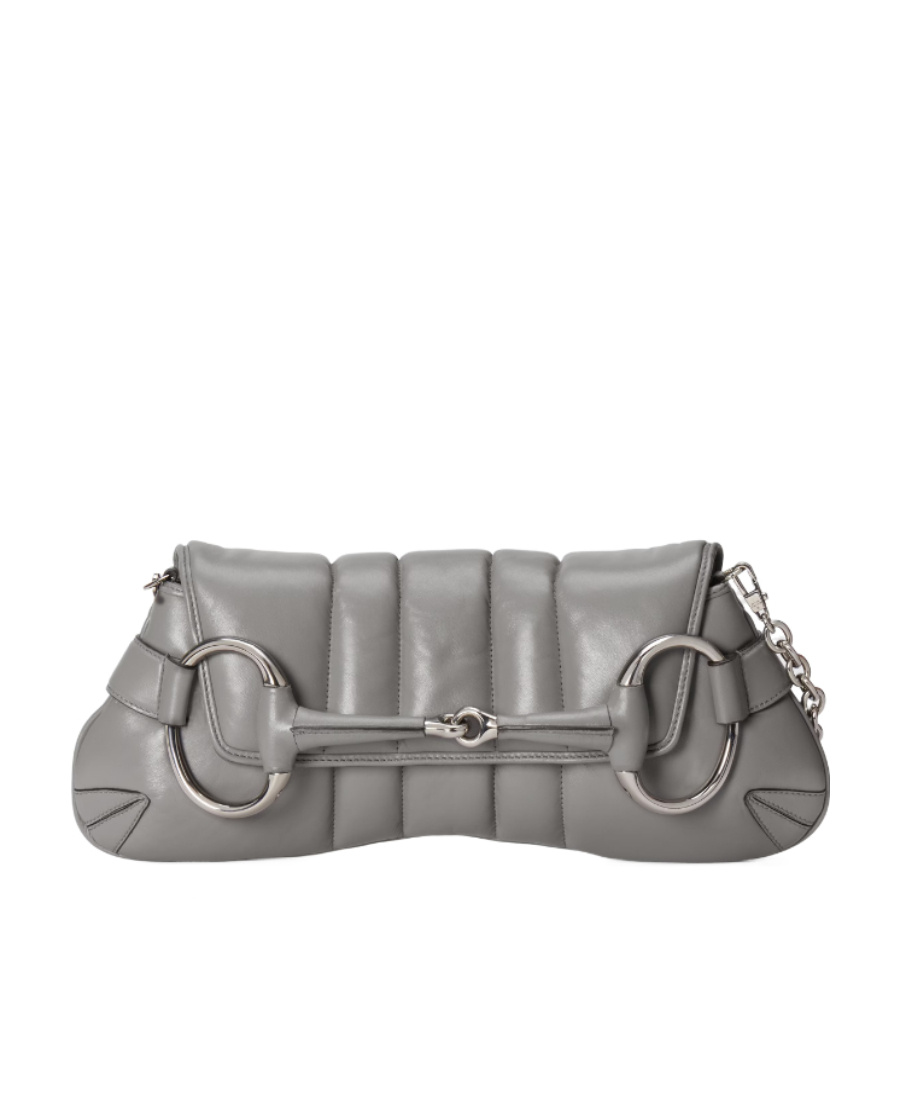 Gucci Medium Horsebit Chain Quilted Bag In Gray