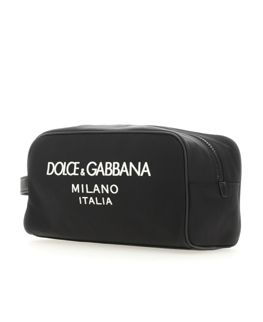 Dolce & Gabbana Nylon Toiletry Bag With Rubberized Logo In Black