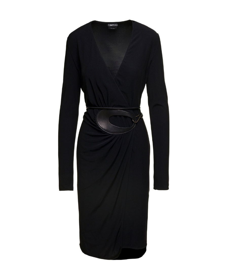 Tom Ford Jersey Wrap Black Viscose Midi Dress In Black