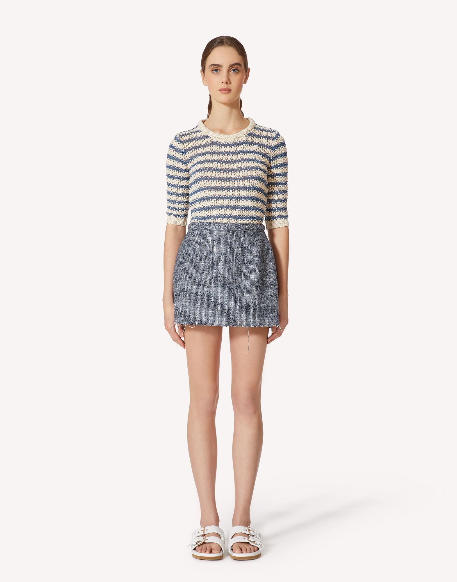 Red Valentino Fluted Herringbone Tweed Mini Skirt In Gray