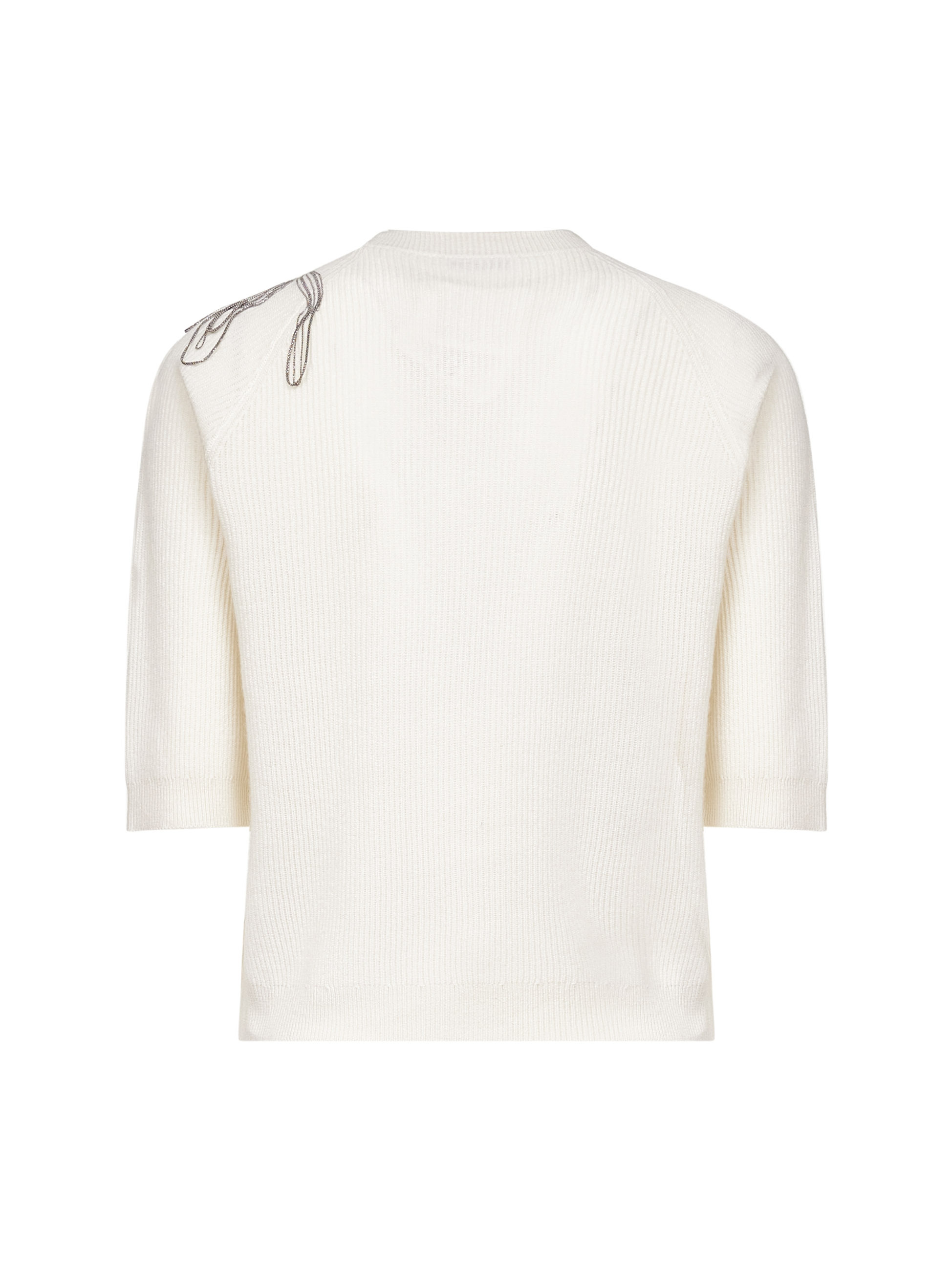 Brunello Cucinelli Women White Cashmere Shiny Flower Embroidery Sweater In Neutral