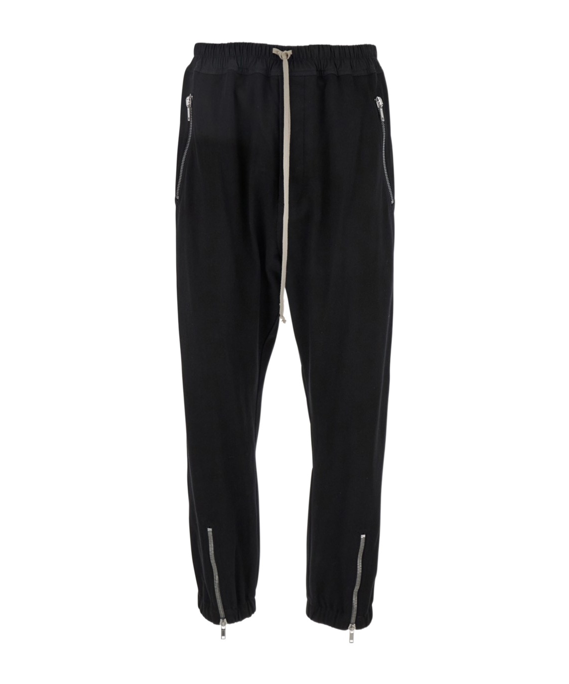 Rick Owens Black Drop-crotched Track Pants With Drawstring In Stretch Cotton Man In Black