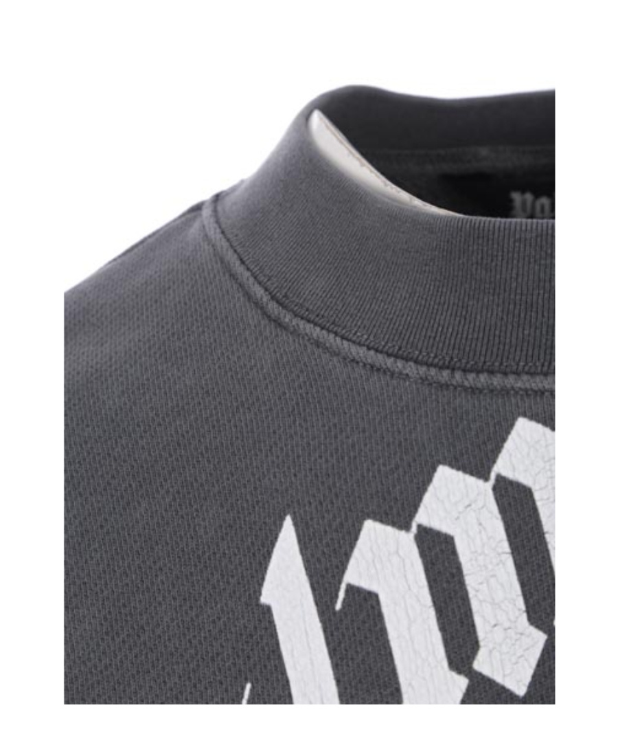 Palm Angels Crew-neck Cotton Sweatshirt With Lettering Print In Black