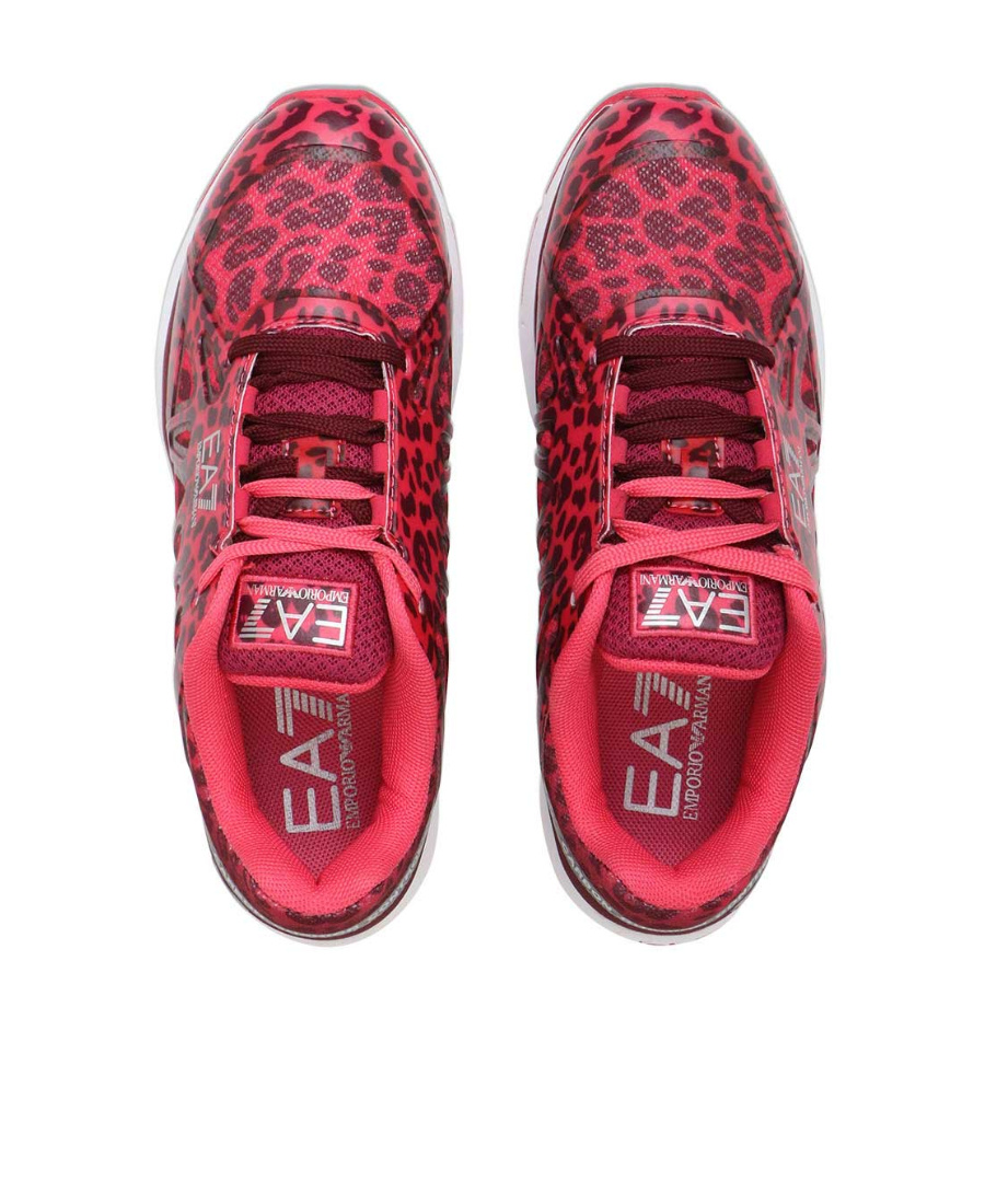 Ea7 Logo Leopard Print Casual Sports Shoes In Red