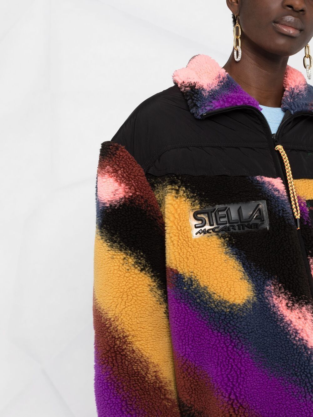 Stella Mccartney Marley Faux-shearling Striped Coat In Black