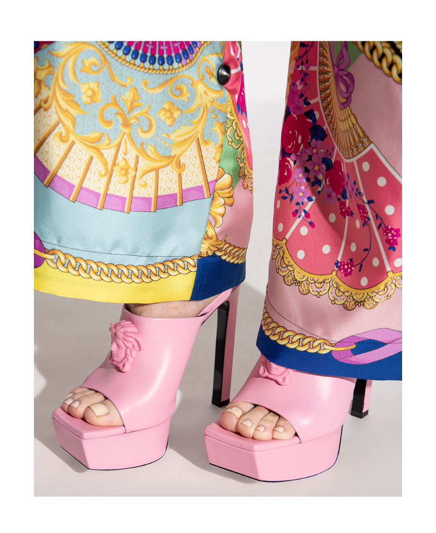 Versace La Medusa 140mm Platform Mules In Pink