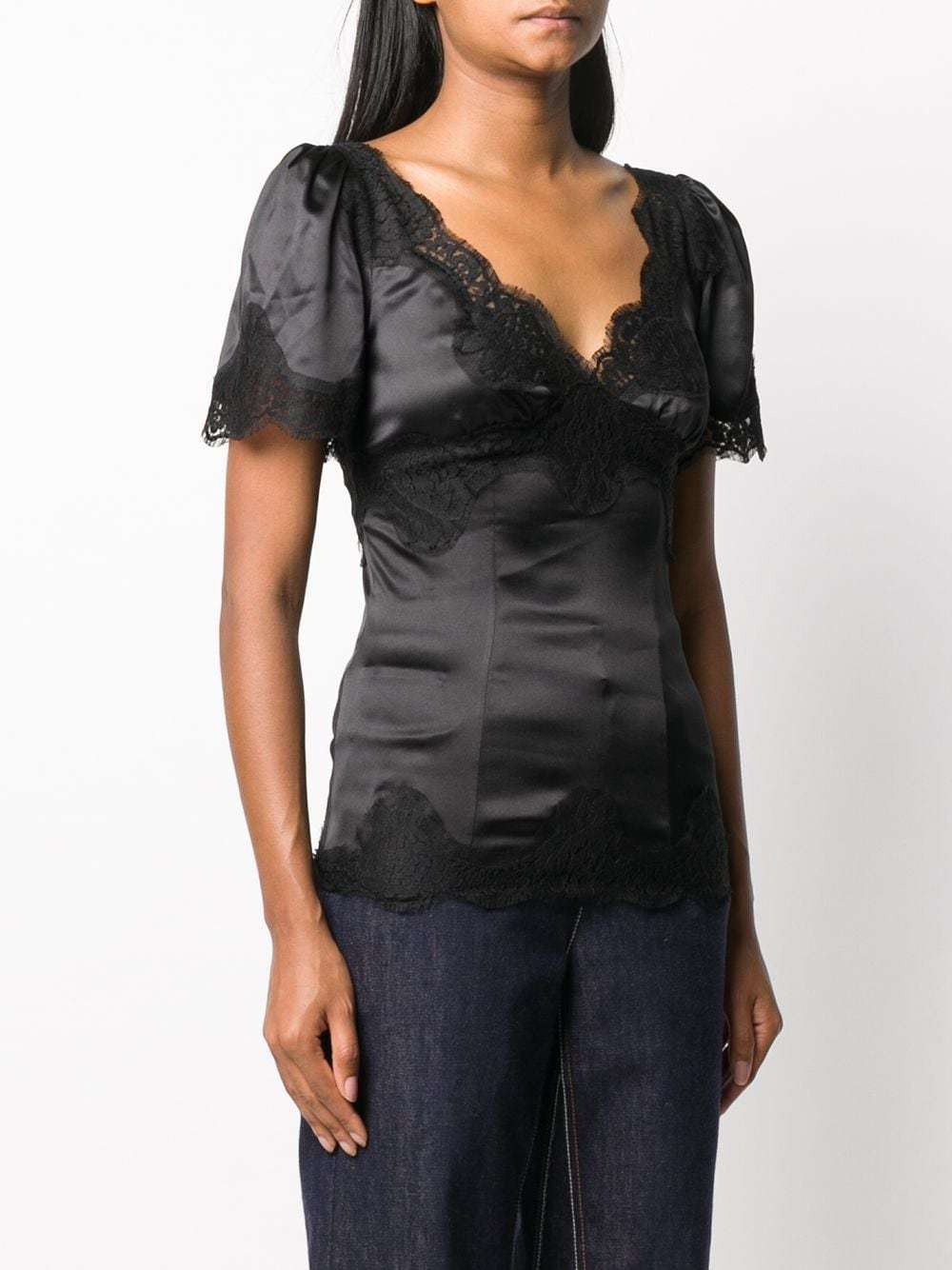 Dolce & Gabbana Lace-trimmed Silk Satin Top In Black