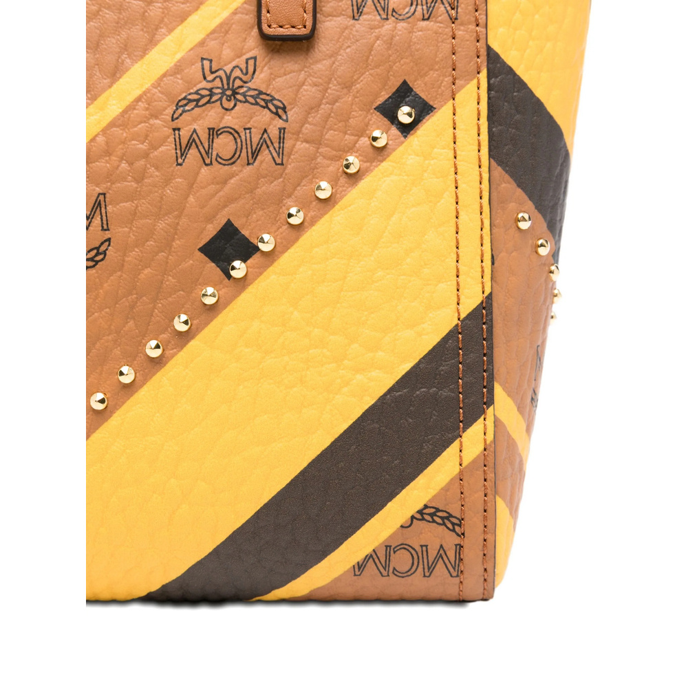 Mcm Chevron-pattern Studded Tote Bag In Brown