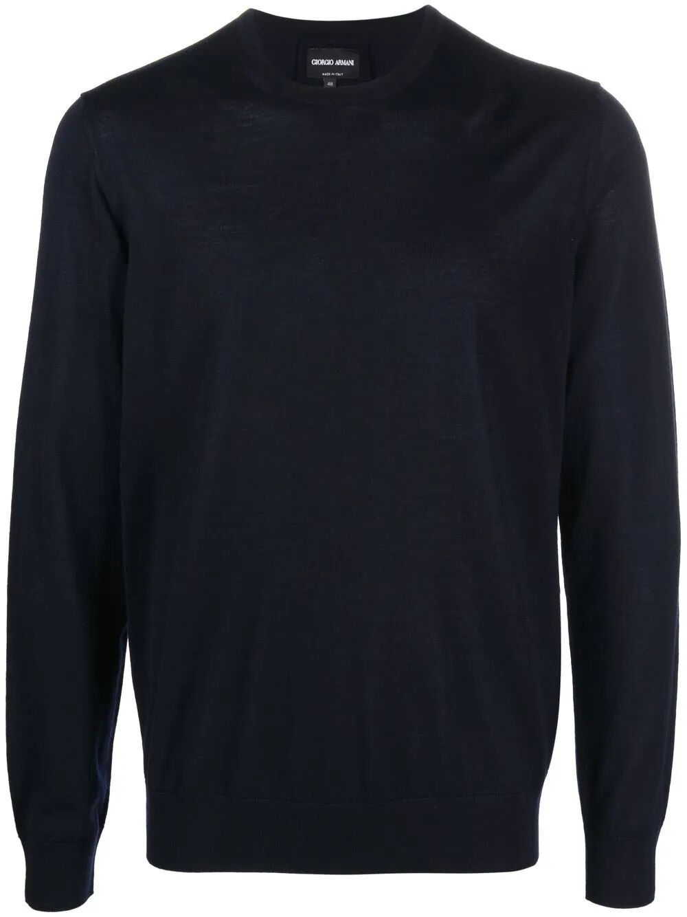 Giorgio Armani Refined Wool Knit Sweater With Round Neckline In Blue
