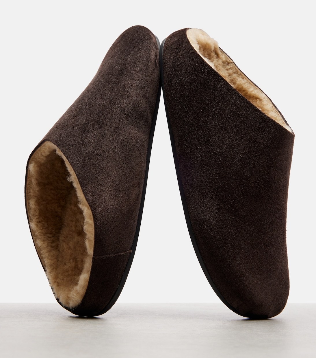 The Row Hudson Shearling-lined Suede Mules In Brown