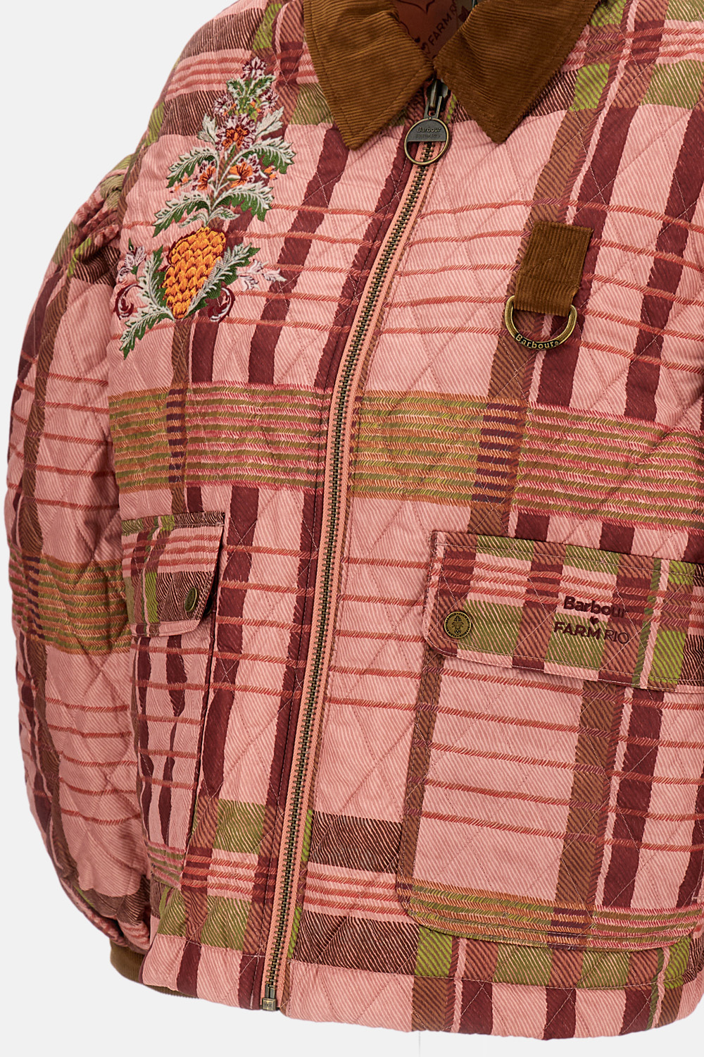 Barbour X Farm Rio Ana Clara Balloon-sleeves Quilted Jacket In Brown