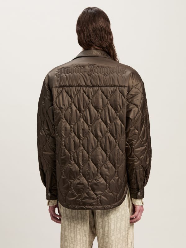 Palm Angels Logo Embroidered Drop Shoulder Jacket In Brown