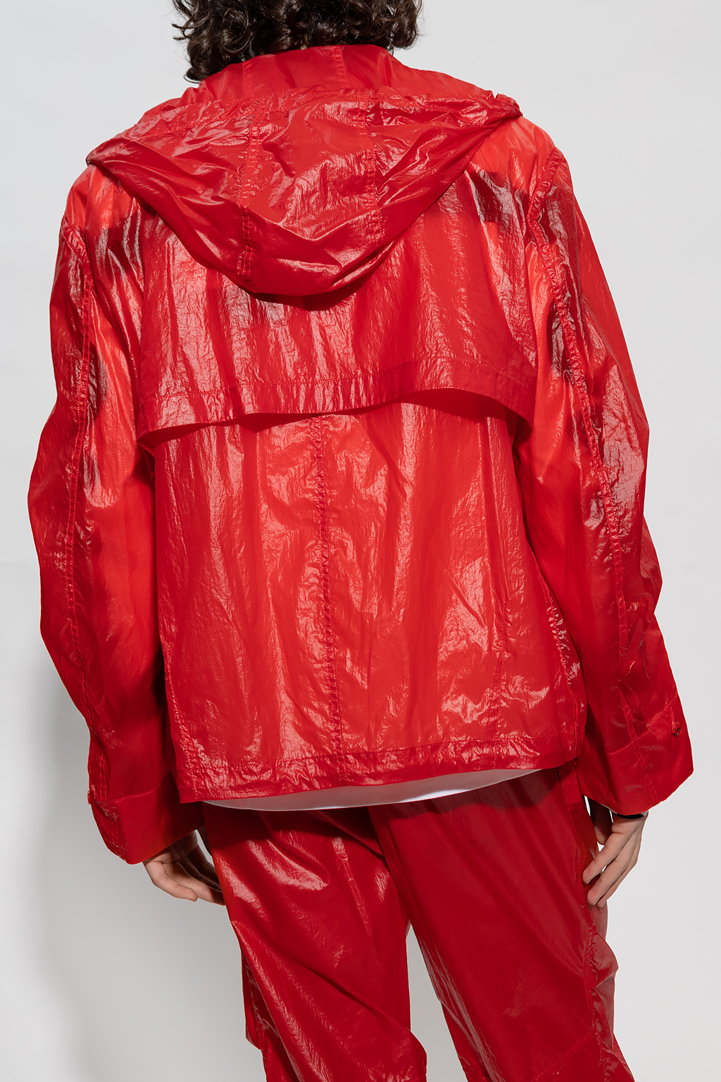 Ferragamo Hooded Windbreaker Jacket With Adjustable Drawstrings In Red