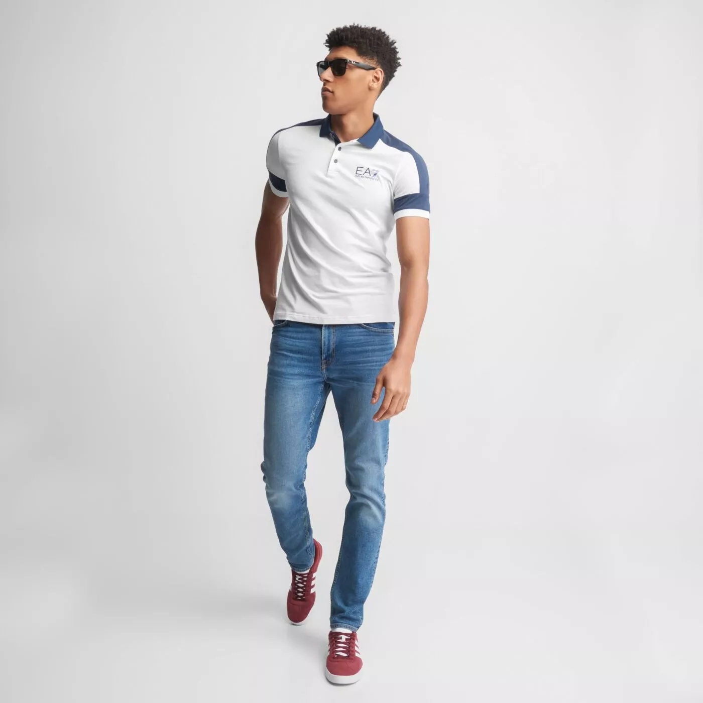 Ea7 Logo Pattern Polo Shirt In White