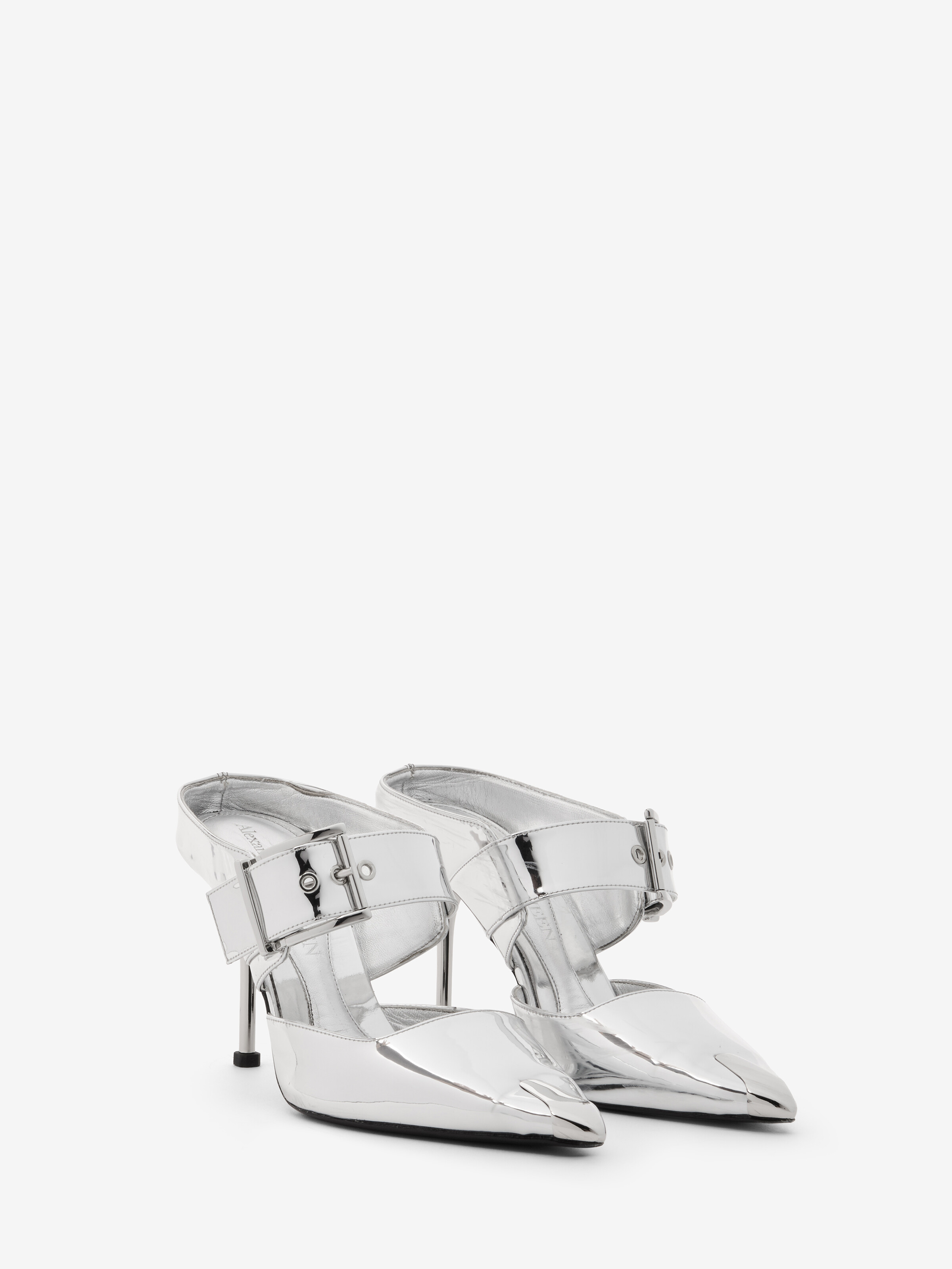 Alexander Mcqueen Punk Sandals With Buckle In Silver In White