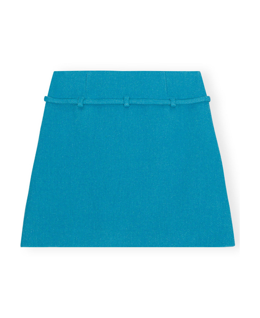 Ganni Recycled Wool Blend Twill Miniskirt In Blue
