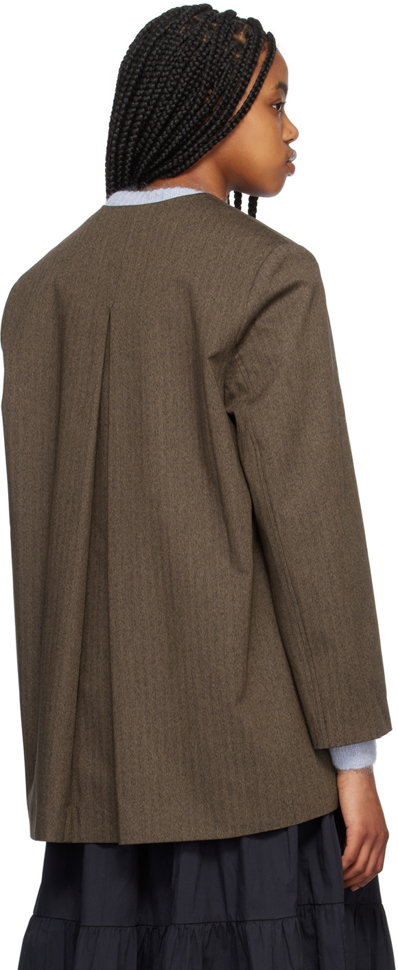 Ganni Herringbone Y-neck Blazer In Brown