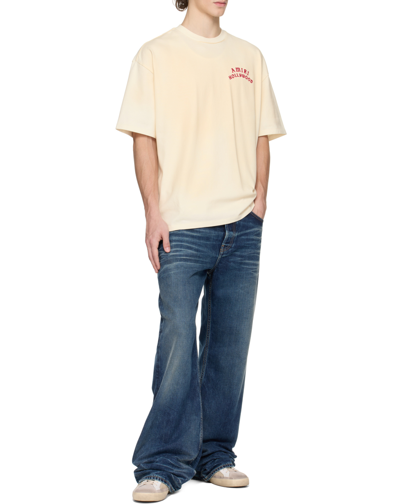 Amiri White Crewneck T-shirt With Logo Lettering On Front And Rear In Cotton Man In Pink