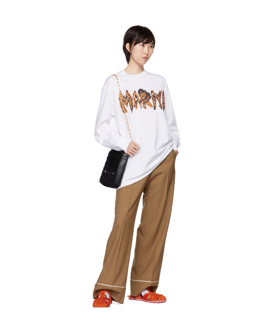 Marni Logo-print Long-sleeve Top In White