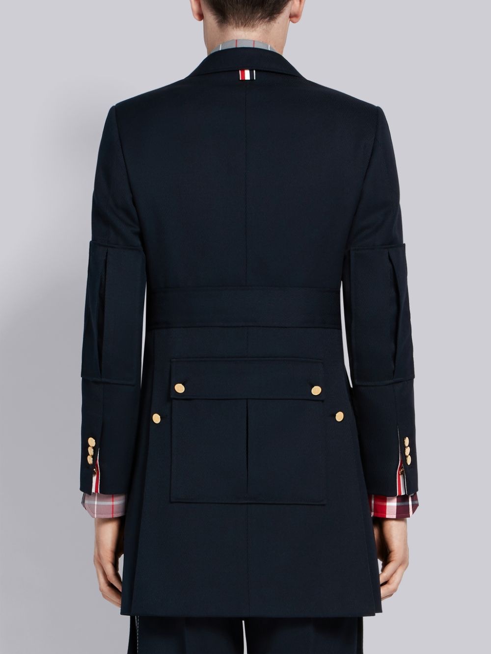 Thom Browne Navy Blue Lapel Coat In Black