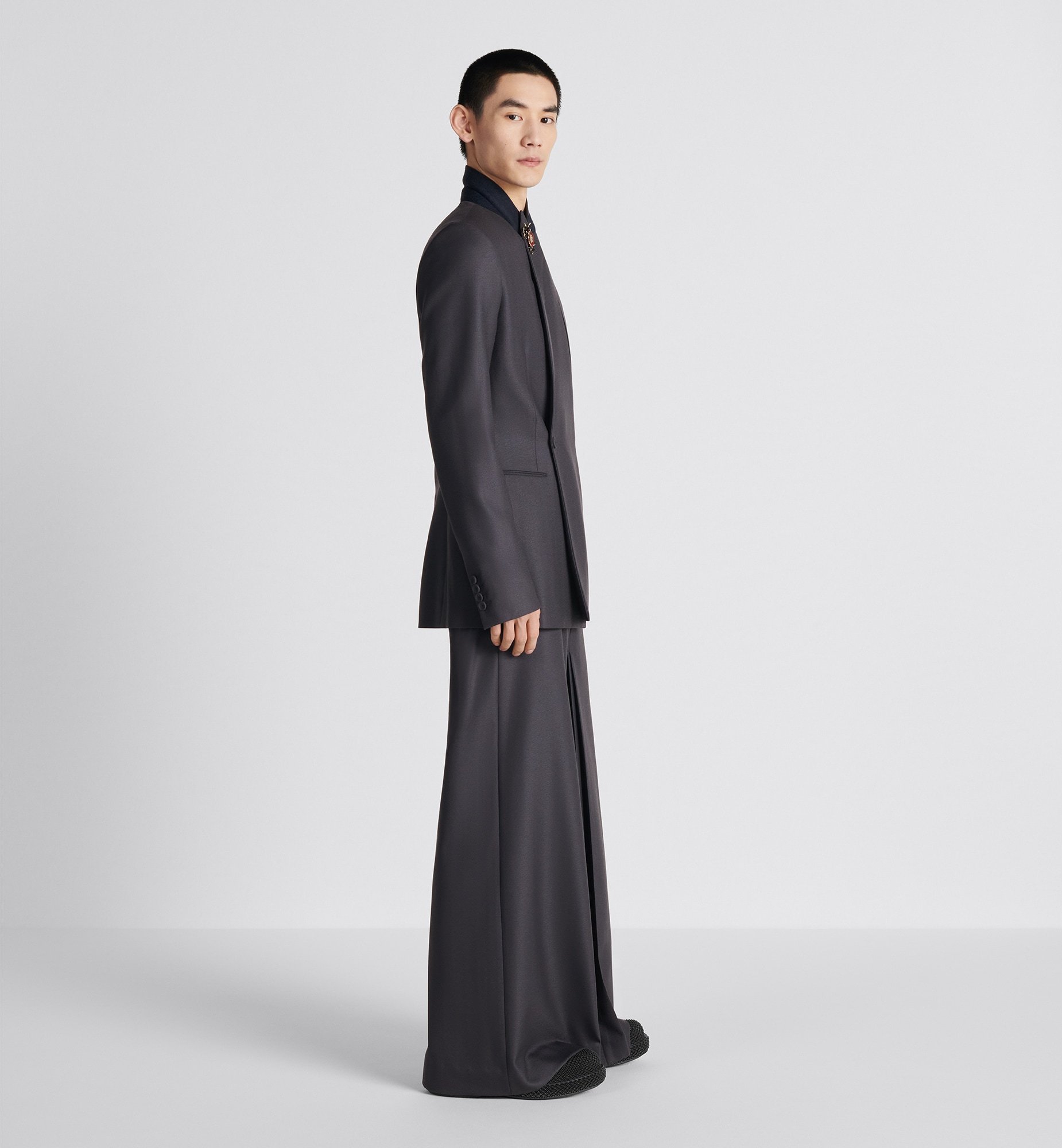 Dior Pleated Zipper Wool Casual Pants In Gray