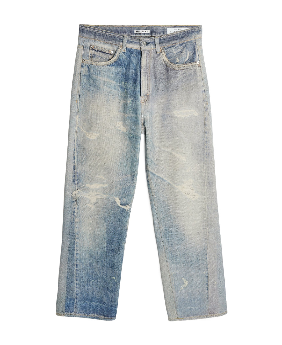 Our Legacy Mens Digital Denim Print Third Cut Faded-wash Denim Jeans In Blue