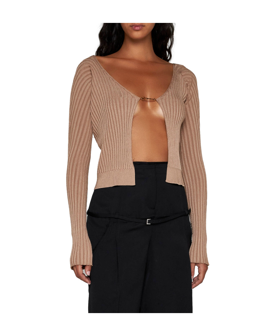 Jacquemus Logo Plaque Long-sleeved Cardigan In Nude