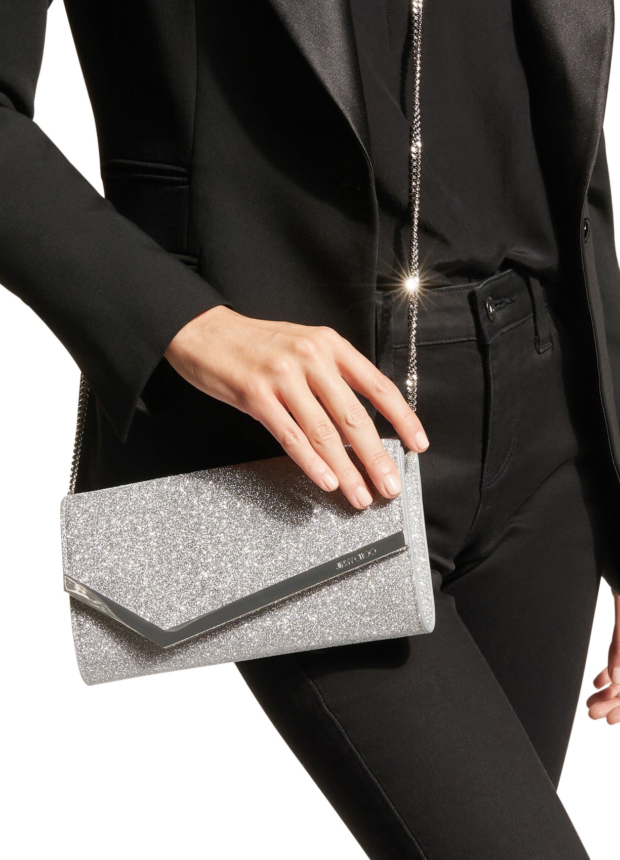 Jimmy Choo Emmie Glitter Clutch Bag In Gray