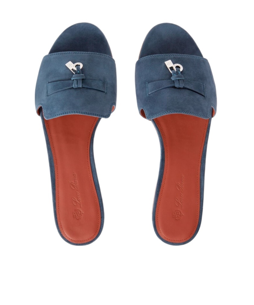 Loro Piana Summer Charms Flat Slippers In Denim Blue