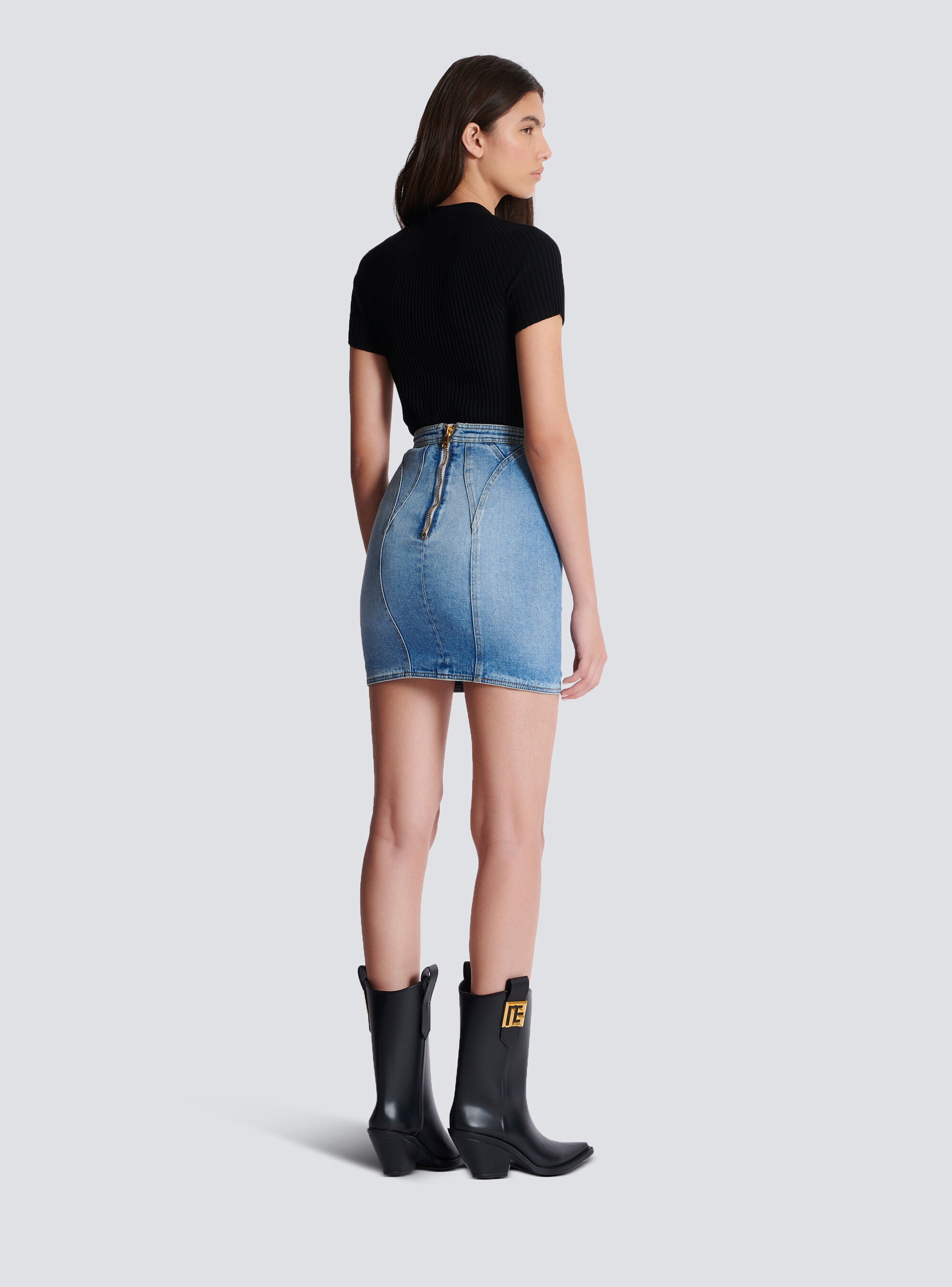 Balmain Buttoned Mini Denim Skirt In Blue