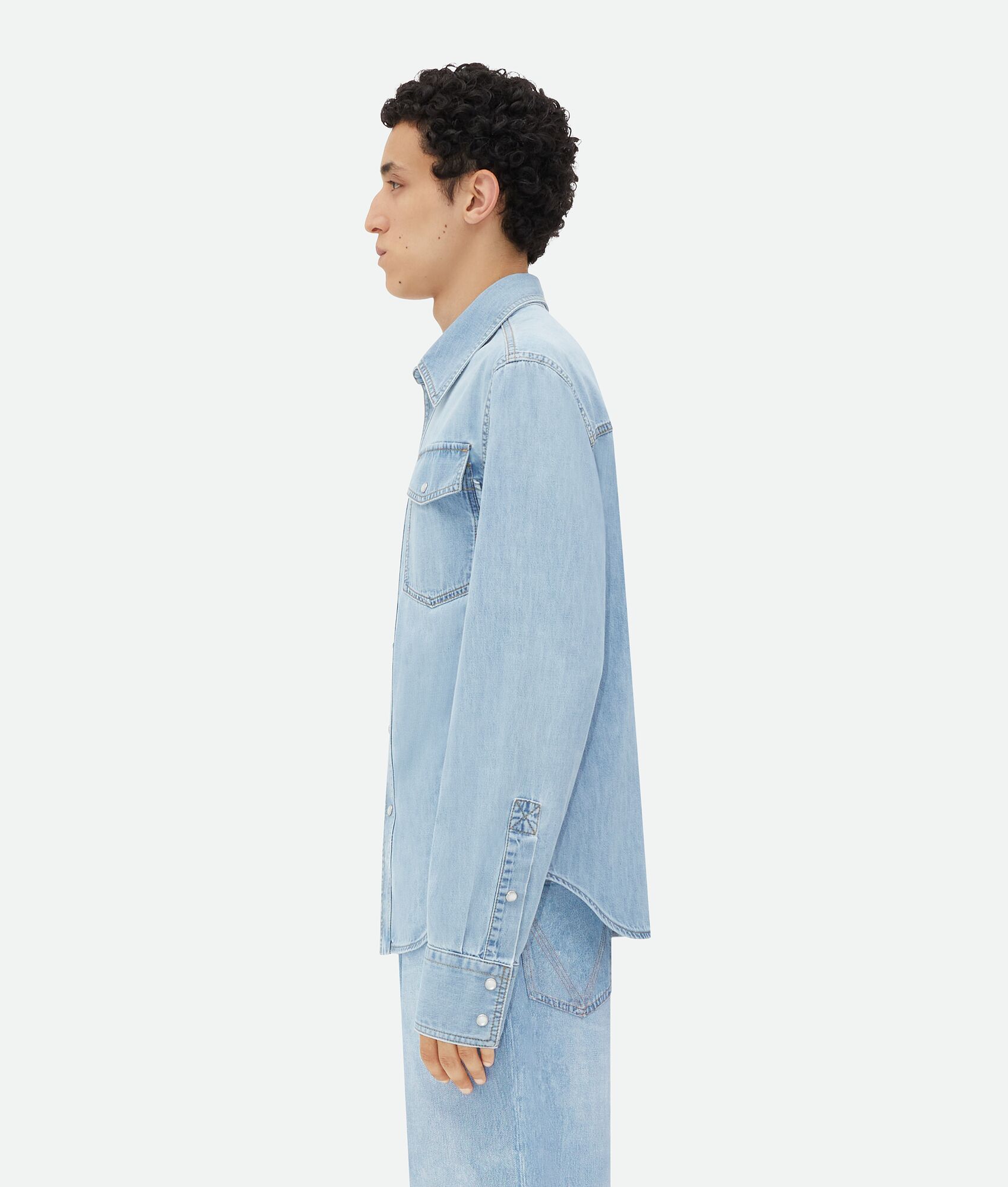 Bottega Veneta Bleached Light Denim Shirt In Blue