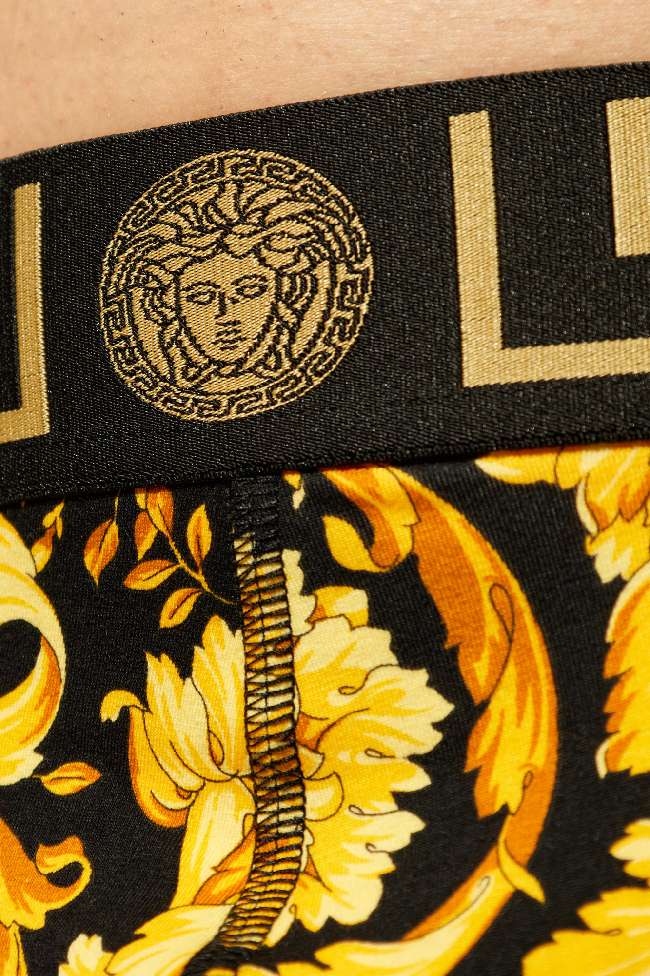 Versace Baroque Print Silk Loungewear Shorts In Yellow
