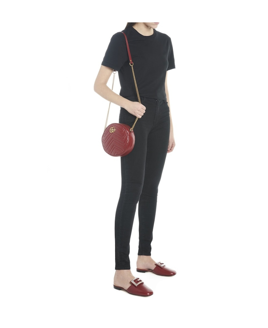 Gucci Gg Marmont Mini Leather Round Shoulder Bag In Red