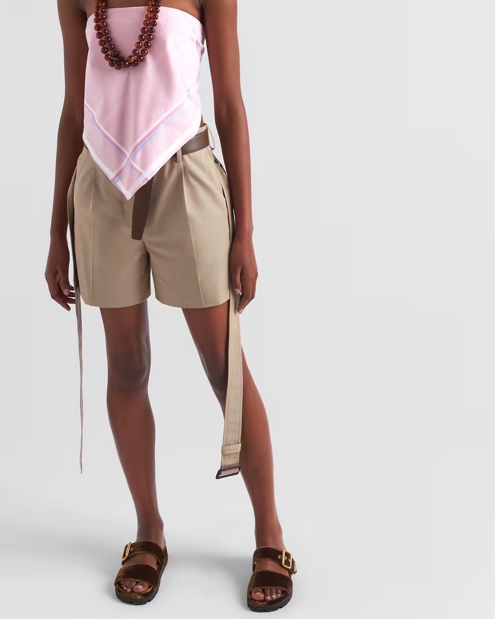 Prada Cotton Twill Bermudas In Nude